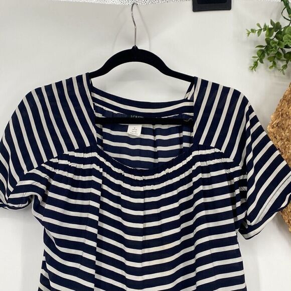 J.Crew 100% Silk Marin Sailor Mini Dress Nautical Stripe Lightweight Short Sleev - Picture 3 of 12